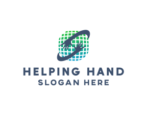 Hand - Pixel Globe Hands logo design