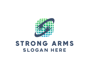 Arms - Pixel Globe Hands logo design