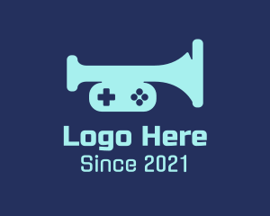 Musical Instrument - Blue Gaming Trumpet logo design