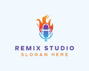 Flaming Mic Studio logo design