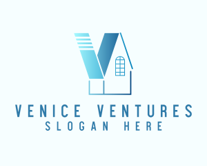 Blue House Letter V logo design