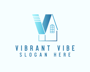 Blue House Letter V logo design