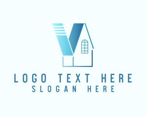 Simple - Blue House Letter V logo design