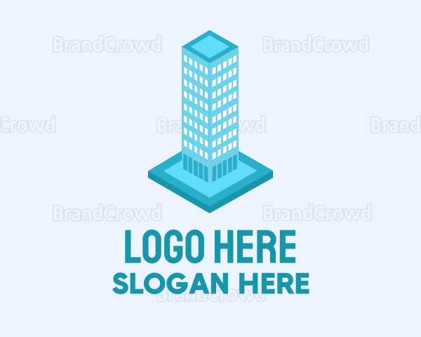3D Blue Skyscraper Building Logo