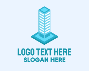 Tower - 3D Blue Skyscraper Building logo design