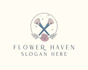 Floral Powder Brush Cosmetics logo design