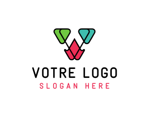 Tricolor Business Letter V logo design