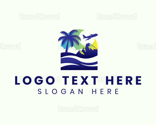 Tropical Beach Plane Travel Logo