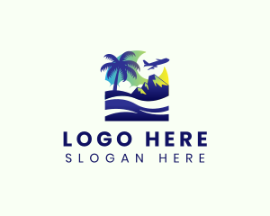 Beach - Tropical Beach Plane Travel logo design