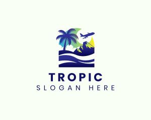 Tropical Beach Plane Travel logo design