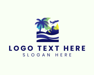 Tropical Beach Plane Travel Logo