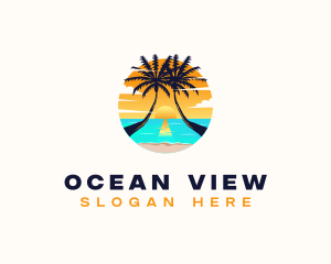 Beach Palm Tree Vacation logo design