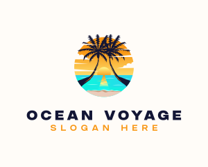 Beach Palm Tree Vacation logo design