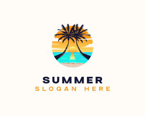 Beach Palm Tree Vacation logo design