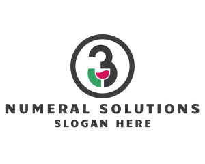 Numeral - Winery Wine Glass Number 3 logo design