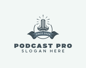 Podcaster - Microphone Podcast Studio logo design