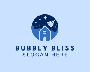 Cleaning Broom House Bubble logo design