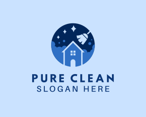 Cleaning Broom House Bubble logo design