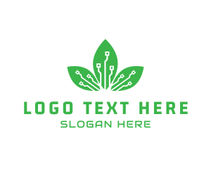 Green Leaf - Digital Leaf Circuit logo design
