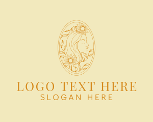Hairdresser - Floral Golden Woman logo design