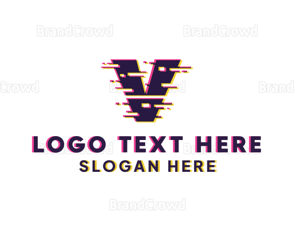 Glitch Tech Letter V Logo