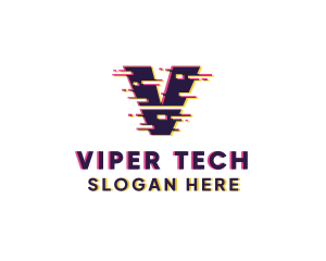 Glitch Tech Letter V logo design