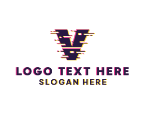 Online - Glitch Tech Letter V logo design