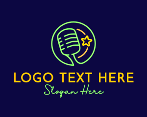 Star - Neon Light Microphone logo design