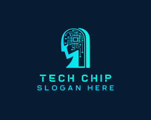 Head Microchip Circuit  logo design