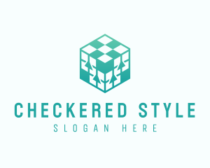 Checkered - Arrow Checkered Cube logo design