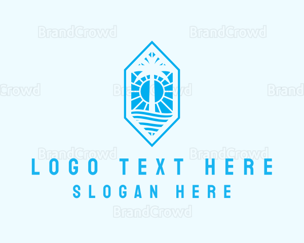 Hexagon Palm Tree Island Logo