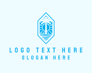 Sun - Hexagon Palm Tree Island logo design