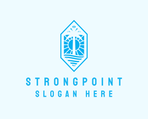 Hexagon Palm Tree Island Logo