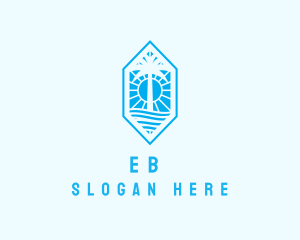 Water - Hexagon Palm Tree Island logo design