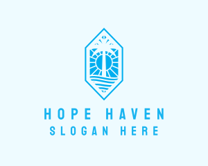 Ocean - Hexagon Palm Tree Island logo design