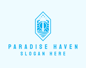 Hexagon Palm Tree Island logo design