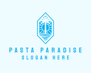 Hexagon Palm Tree Island logo design