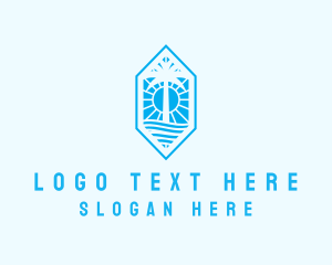 Hexagon Palm Tree Island Logo