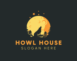 Yellow Moon Howling Wolf logo design