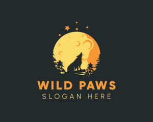Mammal - Yellow Moon Howling Wolf logo design