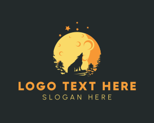 Silhouette - Yellow Moon Howling Wolf logo design