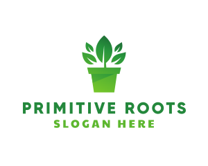 Primitive - Green Leaf Pot logo design