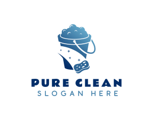 Blue Cleaning Bucket logo design