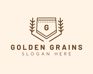 Grains - Minimalist Shield Wreath logo design