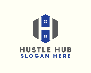 Hexagon Arrow House Letter H logo design