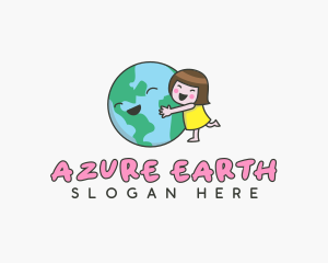 Girl Hugging Earth logo design