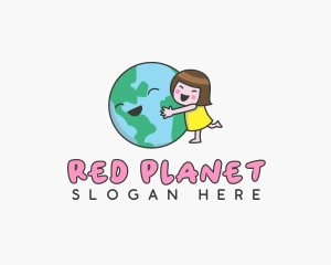 Girl Hugging Earth logo design