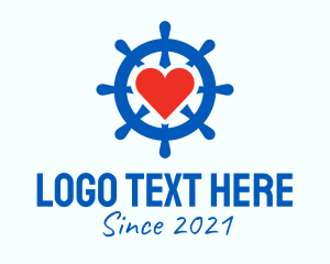 Boat - Ship Wheel Heart logo design