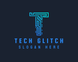 Blue Circuit Network Letter T  logo design