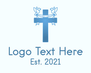 Crucifix - Blue Religious Cross logo design